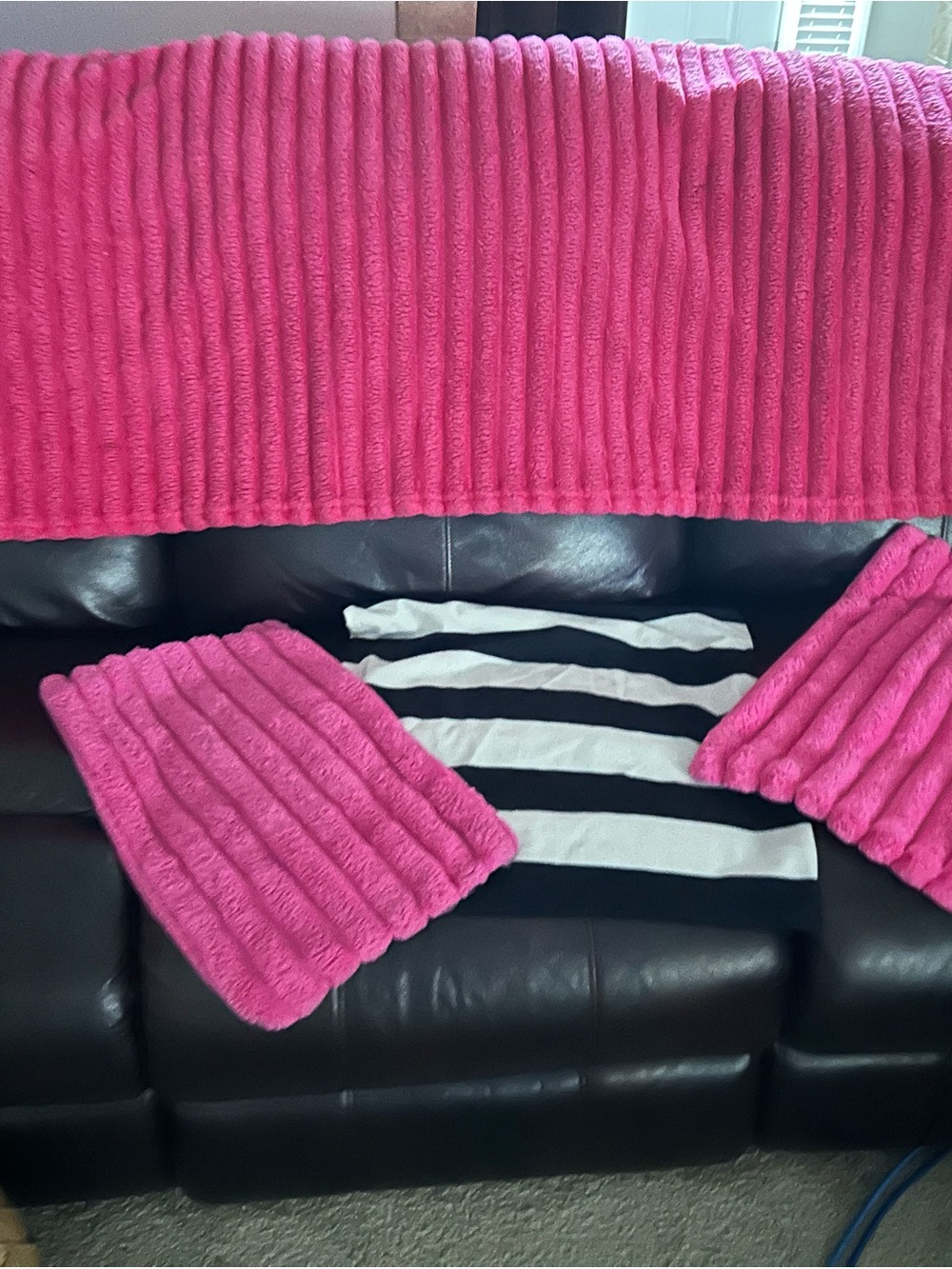 Bright Pink Ribbed Throw Blanket and Pillow Set